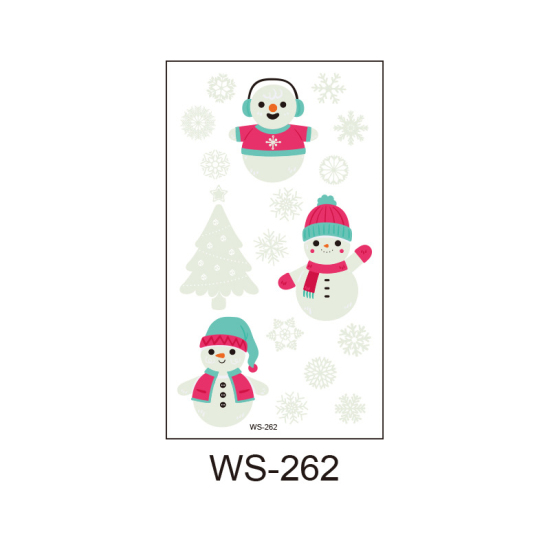 Image de Autocollant Sticker de Tatouage Amovible Imperméable en Papier Forme Bonhomme de Neige de Noël Arbres Multicolore, Brille dans le Noir 10.5cm x 6cm, 1 Pièce