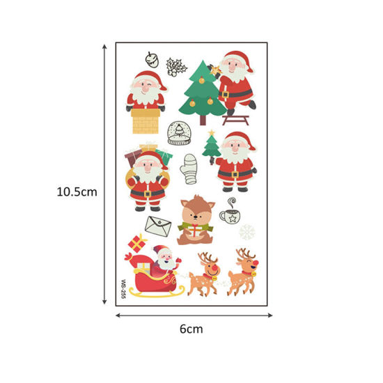 Picture of Paper Glow In The Dark Removable Waterproof Metallic Temporary Tattoo Sticker Body Art Christmas Reindeer Boots Red 10.5cm x 6cm, 1 Sheet