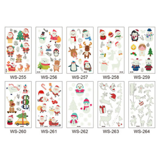 Picture of Paper Glow In The Dark Removable Waterproof Metallic Temporary Tattoo Sticker Body Art Christmas Reindeer Boots Red 10.5cm x 6cm, 1 Sheet