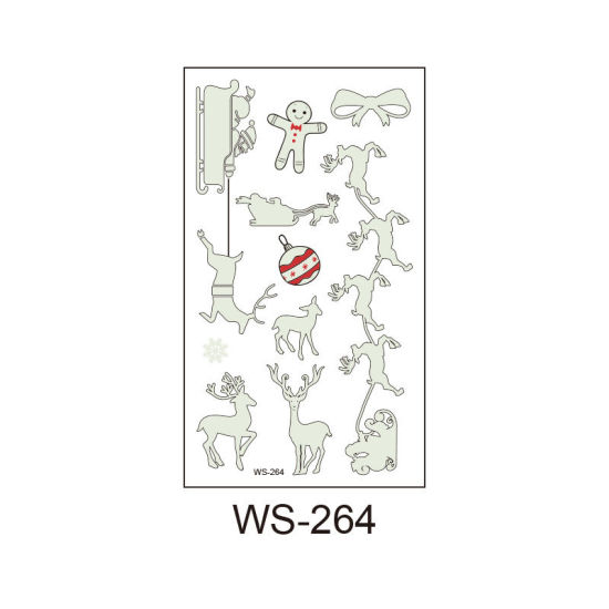 Image de Autocollant Sticker de Tatouage Amovible Imperméable en Papier Forme Renne de Noël Nœuds Papillons Rouge, Brille dans le Noir 10.5cm x 6cm, 1 Pièce