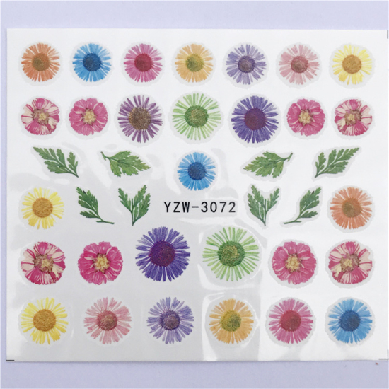 Изображение Бумага Наклейки для Ногтей Цветы Разноцветный 6см x 5см, 1 Лист