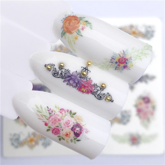 Image de Stickers d'ongles en Papier Forme Fleur Multicolore, 6cm x 5cm, 1 Pièce