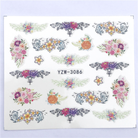 Image de Stickers d'ongles en Papier Forme Fleur Multicolore, 6cm x 5cm, 1 Pièce