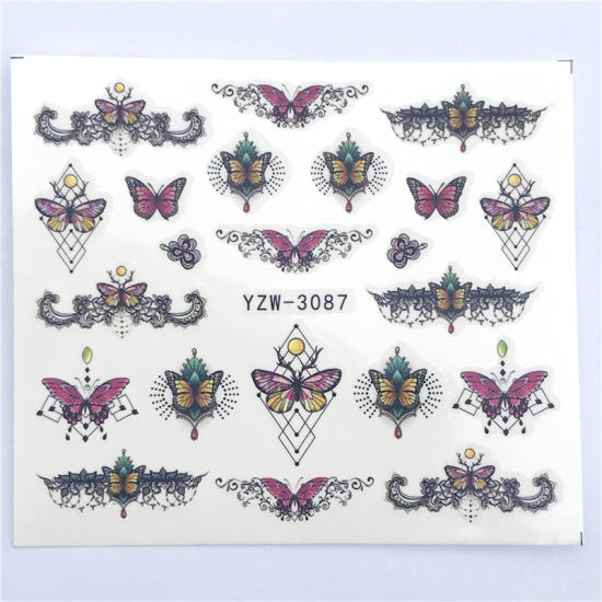 Изображение Бумага Наклейки для Ногтей Бабочка Разноцветный 6см x 5см, 1 Лист