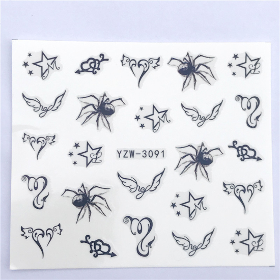 Изображение Бумага Наклейки для Ногтей Хэллоуин Паук Звезда Черный 6см x 5см, 1 Лист