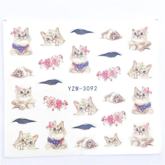 Изображение Бумага Наклейки для Ногтей Кошка Цветок Разноцветный 6см x 5см, 1 Лист