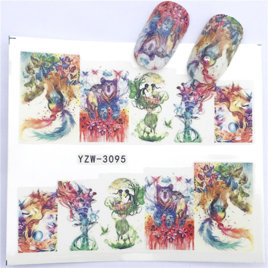 Изображение Бумага Наклейки для Ногтей Медведь Разноцветный 6см x 5см, 1 Лист