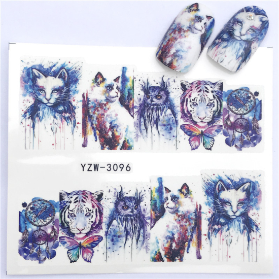 Изображение Бумага Наклейки для Ногтей Кошка Тигр Разноцветный 6см x 5см, 1 Лист
