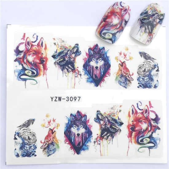Picture of Paper Nail Art Stickers Decoration Wolf Multicolor 6cm x 5cm, 1 Sheet