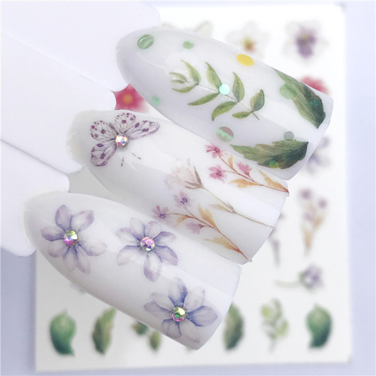 Изображение Бумага Наклейки для Ногтей Цветок Листья Бабочка Разноцветный 6см x 5см, 1 Лист