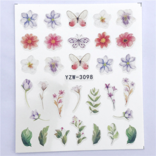 Изображение Бумага Наклейки для Ногтей Цветок Листья Бабочка Разноцветный 6см x 5см, 1 Лист