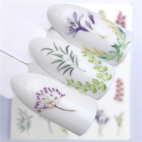 Изображение Бумага Наклейки для Ногтей Цветок Листья Разноцветный 6см x 5см, 1 Лист