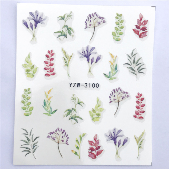 Изображение Бумага Наклейки для Ногтей Цветок Листья Разноцветный 6см x 5см, 1 Лист