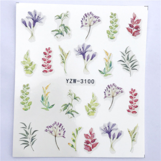 Image de Stickers d'ongles en Papier Forme Feuilles de Fleur Multicolore, 6cm x 5cm, 1 Pièce