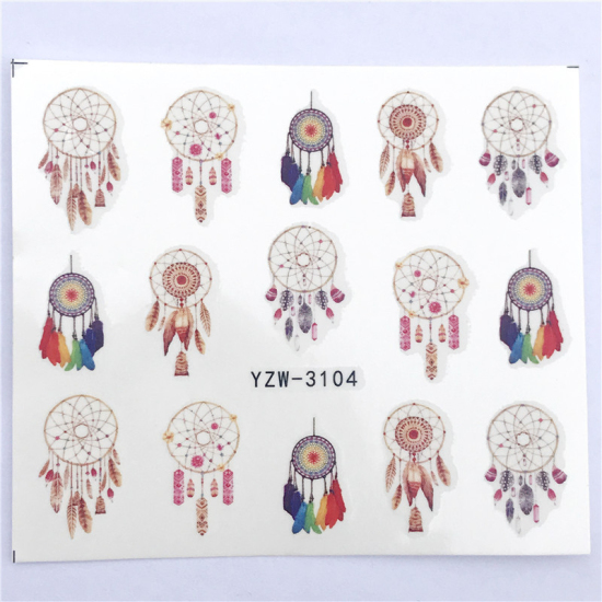 Image de Stickers d'ongles en Papier Forme Attrapeur de Rêves Multicolore, 6cm x 5cm, 1 Pièce