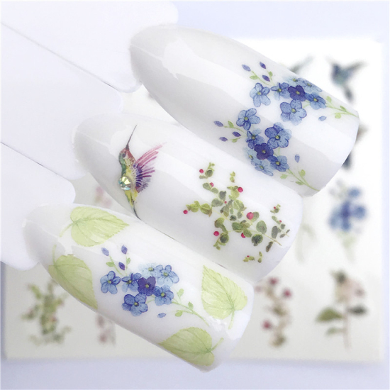 Изображение Бумага Наклейки для Ногтей Цветок Листья Птица Разноцветный 6см x 5см, 1 Лист