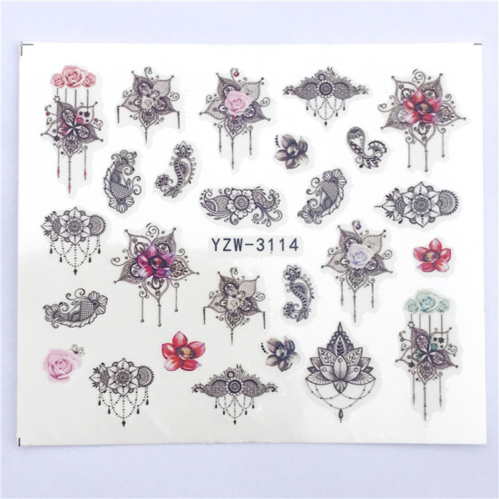 Изображение Бумага Наклейки для Ногтей Цветы Разноцветный 6см x 5см, 1 Лист