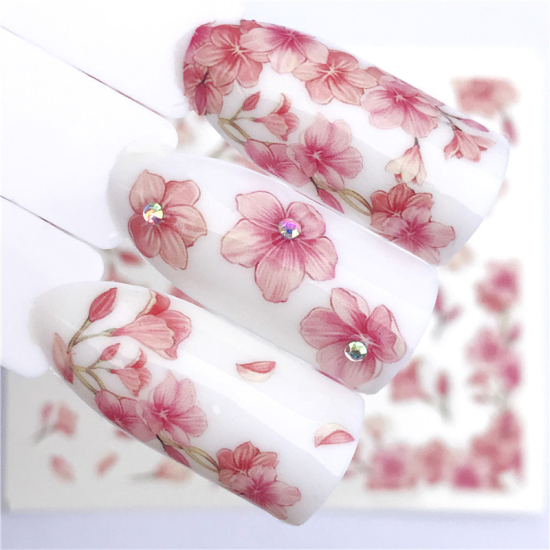Изображение Бумага Наклейки для Ногтей Цветы Розовый 6см x 5см, 1 Лист