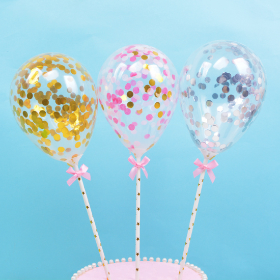Picture of Latex Cupcake Picks Toppers Balloon Pink Bowknot Pattern Sequins 1 Set