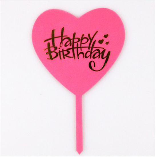 Picture of Acrylic Cupcake Picks Toppers Heart Fuchsia " HAPPY BIRTHDAY " 15cm x 9.8cm, 1 Piece