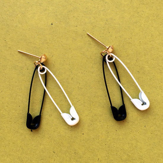 Picture of Earrings Gold Plated Black & White Pin 30mm, 1 Pair