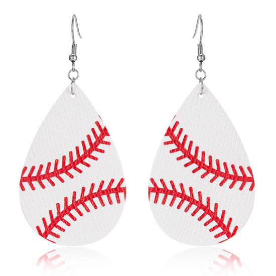 Picture of Earrings White & Red Drop Baseball 75mm x 35mm, 1 Pair