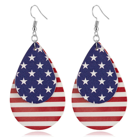 Picture of Earrings Red & Blue Drop National Flag 1 Pair