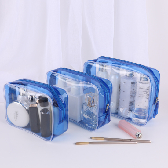 Picture of Blue - simple pvc large capacity waterproof cosmetic bag travel storage bag portable
