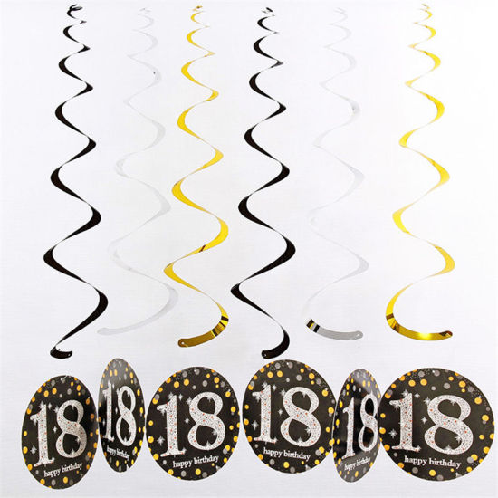 ABS ストラップ 誕生日 黒 円形 螺旋 文字 " 18 " 18cm、 1 セット ( 6 個/セット) の画像