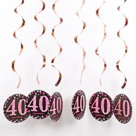 Picture of Plastic Hanging Decoration Birthday Supplies Pink Round Spiral Message " 40 " 18cm, 1 Set ( 6 PCs/Set)