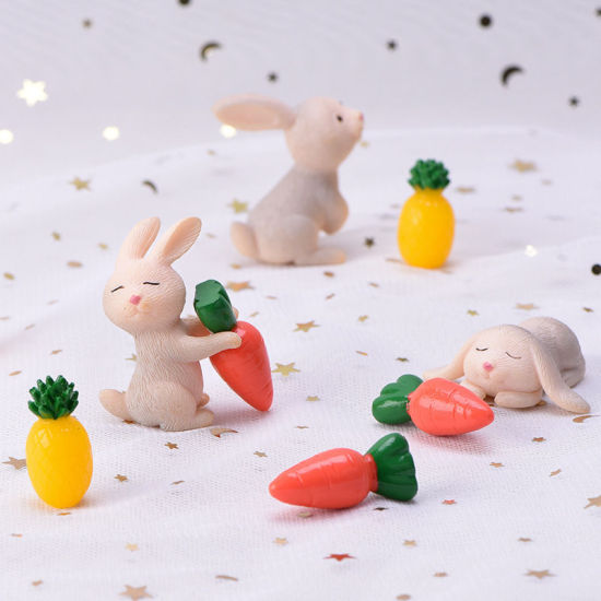 Picture of Plastic Ornaments Decorations Rabbit Animal Yellow 49mm x 25mm - 40mm x 32mm, 1 Piece