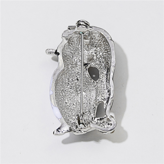 Imagen de Navidad Pin Broches Pingüino Multicolor Transparente Rhinestone 40mm x 20mm, 1 Unidad