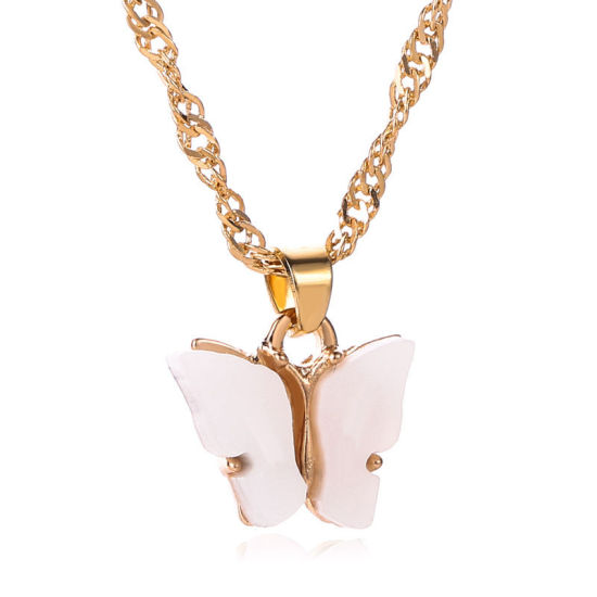 Picture of Necklace Gold Plated Gray Black Butterfly Animal 51cm(20 1/8") long, 1 Piece
