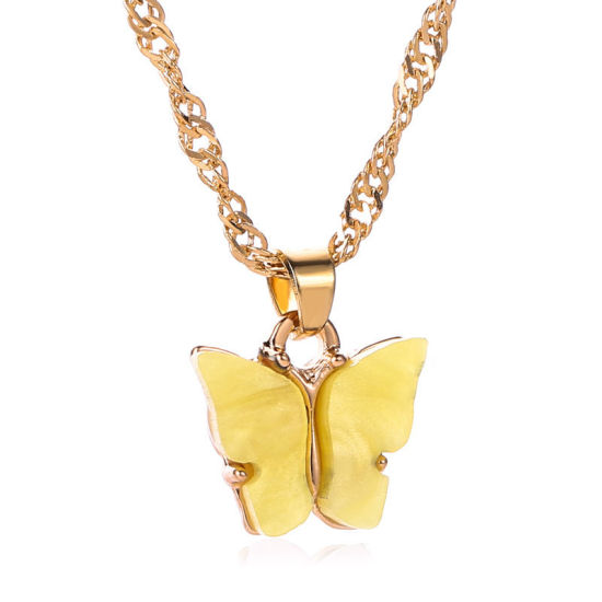 Bild von Halskette Vergoldet Gelb Schmetterling 51cm lang, 1 Strang