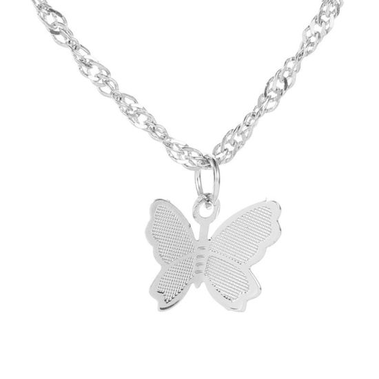 Bild von Messing Halskette Silberfarbe Schmetterling 53cm lang, 1 Strang                                                                                                                                                                                               