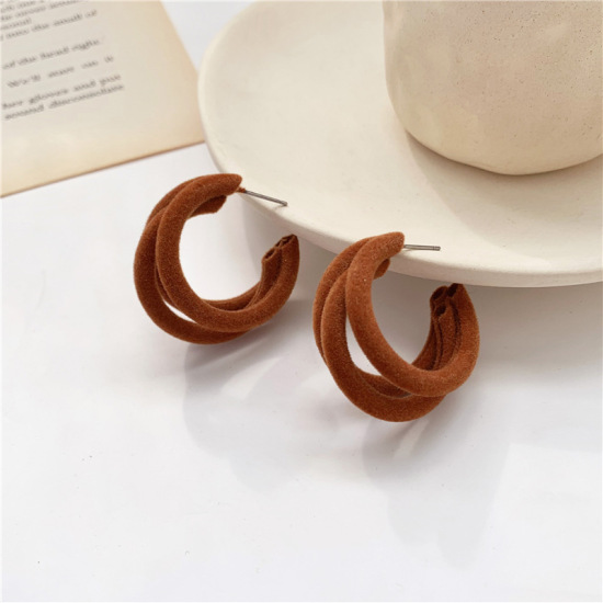 Picture of Hoop Earrings Brown C Shape 30mm x 30mm, 1 Pair
