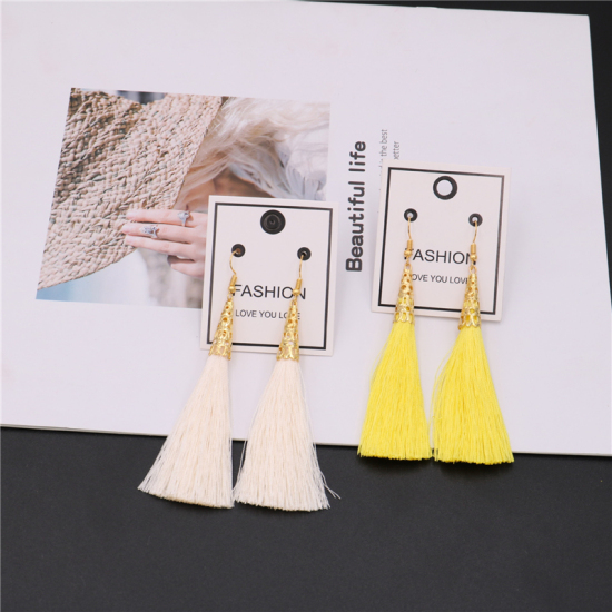 Picture of Tassel Earrings Gold Plated Yellow Filigree 84mm, 1 Pair