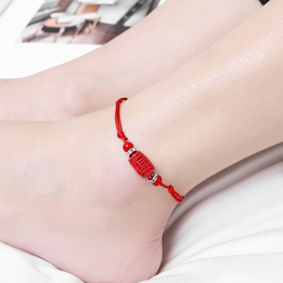 Изображение плетеный Ножные Браслеты Красный Овальные Регулируемый 1 ШТ