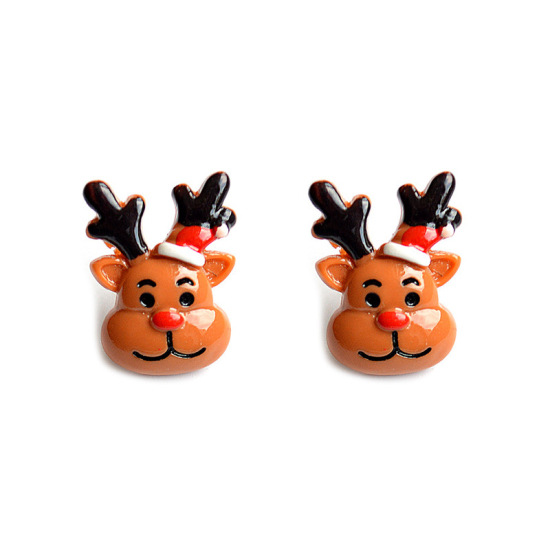 Picture of Ear Post Stud Earrings Multicolor Christmas Reindeer 55mm x 30mm, 1 Pair