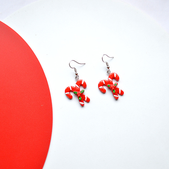 Picture of Earrings Red Christmas Candy Cane 60mm x 30mm, 1 Pair