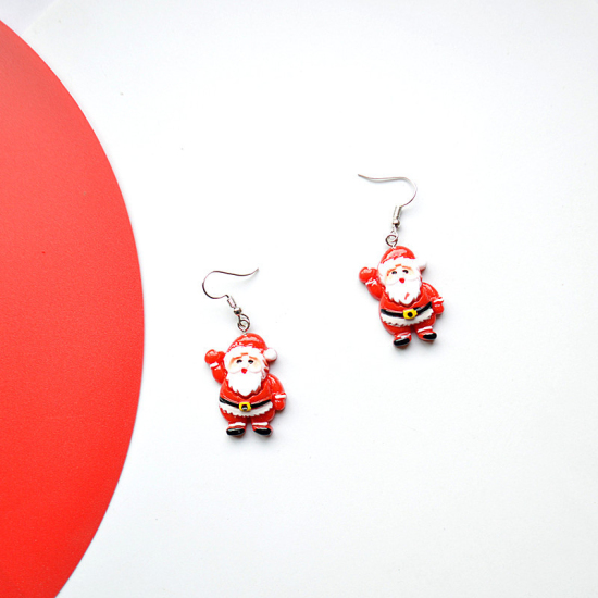 Picture of Earrings Multicolor Christmas Santa Claus 60mm x 30mm, 1 Pair