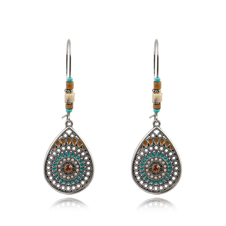 1 Pair Retro Earrings Antique Silver Color Multicolor Enamel Drop 70mm x 23mm