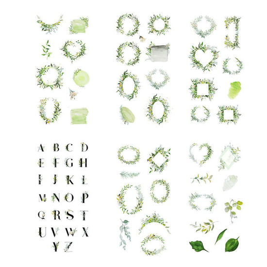 Picture of DIY Scrapbook Deco Stickers Multicolor Leaf Initial Alphabet/ Capital Letter 16cm x 8cm, 1 Set ( 6 PCs/Set)
