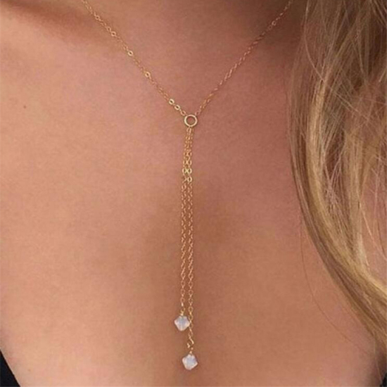 Picture of Y Shaped Lariat Necklace Gold Plated 43.1cm(17") long, 1 Piece