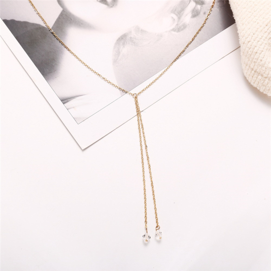 Picture of Y Shaped Lariat Necklace Gold Plated 43.1cm(17") long, 1 Piece