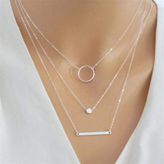 Picture of Multilayer Layered Necklace Silver Tone Circle Ring 1 Piece