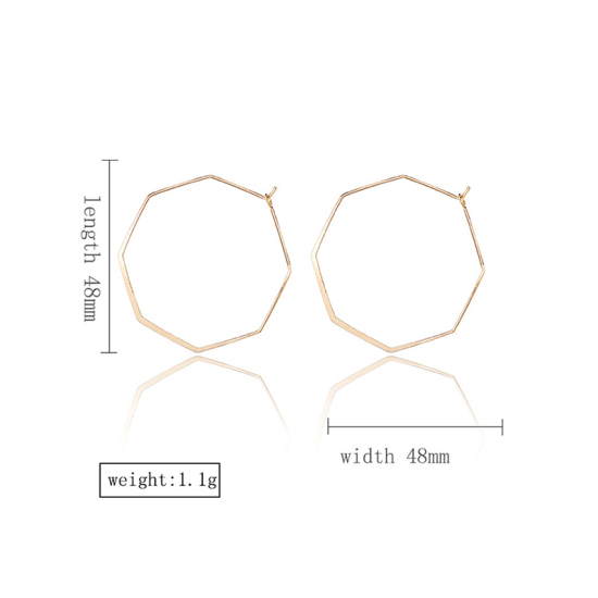 Bild von 1 Paar Messing Einfach Hoop Ohrringe Vergoldet Achteck 48mm x 48mm