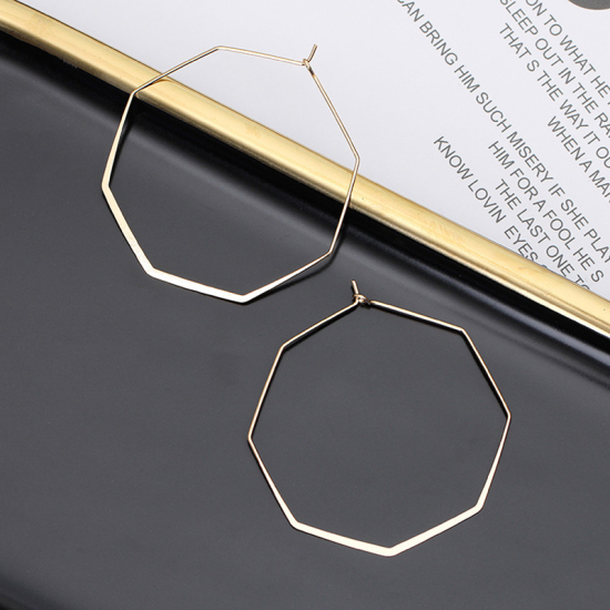 Picture of 1 Pair Brass Simple Hoop Earrings Gold Plated Octagon 48mm x 48mm