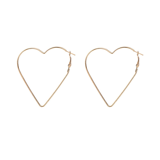 Picture of Stainless Steel Hoop Earrings Gold Plated Heart 62mm x 59mm, 1 Pair