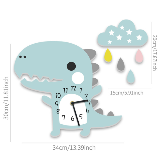 Picture of PVC Wall Clock Blue Dinosaur Animal Cloud With Battery 34cm x 30cm, 1 Set